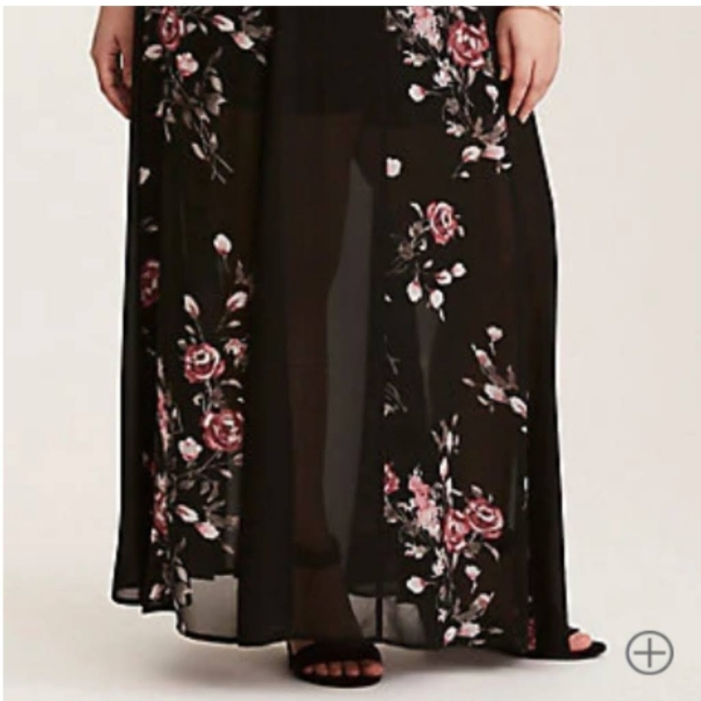 Black floral chiffon sheer skirt with shorts